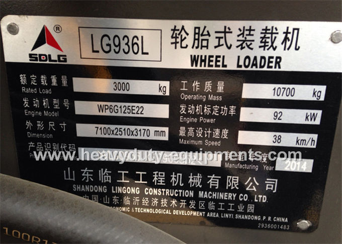 Caricatore LG936L della ruota anteriore di SDLG con motore di Weichai Deutz della cabina trasformista dei DISPOSITIVI DI PROTEZIONE IN CASO DI CAPOVOLGIMENTO e dei DAMERINI